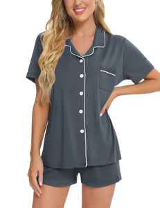 SWOMOG Womens Button Down Pajamas Set Short Sleeve Sleepwear Bride Soft Pj Lounge Sets XS-3XL