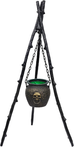 DR.DUDU 4.6ft Outdoor Halloween Decorations Cauldron on Tripod with Green LED Lights, Hocus Pocus Decor Plastic Witches Cauldron, Waterproof Candy Bowl for Halloween Party, Patio Yard Porch Decor