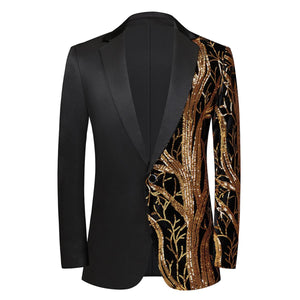 Men Black Sequin Shiny Prom Suit Jacket One Button Slim Fit, Perfect for Musicians, Event Hosts, and Event Managers