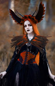 Gothic Black Feather Shawl Victorian Costume Shrug Halloween Cosplay Feather Wrap Lace Neck