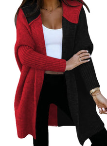 Open Front Long Sleeve Hooded Knit Cardigan Sweaters Women's Outwear Coat