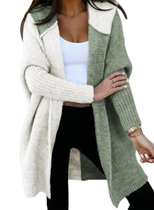 Open Front Long Sleeve Hooded Knit Cardigan Sweaters Women's Outwear Coat