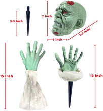 Load image into Gallery viewer, Heyzeibo Halloween Decorations - Halloween Realistic Zombie Face and Arms Lawn Stakes - Green Skeleton Bone Head and Hands Garden Yard Stakes for Haunted House Graveyard, Cemetery, Coffin Party