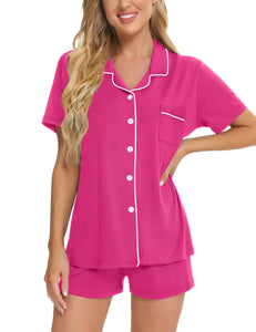 SWOMOG Womens Button Down Pajamas Set Short Sleeve Sleepwear Bride Soft Pj Lounge Sets XS-3XL