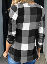 Load image into Gallery viewer, Womens Basic Casual V Neck Plaid Print Cotton Cuffed Long Sleeve Work Tops Blouses Shirts S-3XL