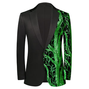 Men Black Sequin Shiny Prom Suit Jacket One Button Slim Fit, Perfect for Musicians, Event Hosts, and Event Managers