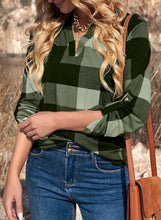 Load image into Gallery viewer, Womens Basic Casual V Neck Plaid Print Cotton Cuffed Long Sleeve Work Tops Blouses Shirts S-3XL