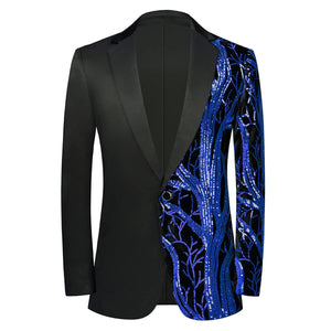 Men Black Sequin Shiny Prom Suit Jacket One Button Slim Fit, Perfect for Musicians, Event Hosts, and Event Managers