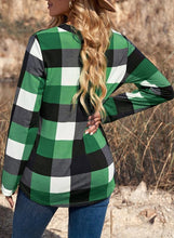 Load image into Gallery viewer, Womens Basic Casual V Neck Plaid Print Cotton Cuffed Long Sleeve Work Tops Blouses Shirts S-3XL