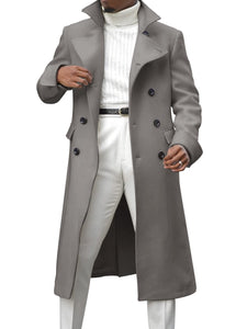 Ebifin Men's Notch Lapel Double Breasted Long Trench Coat Casual Cotton Blend Peacoat