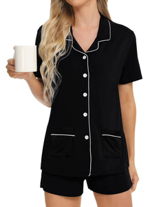 SWOMOG Womens Button Down Pajamas Set Short Sleeve Sleepwear Bride Soft Pj Lounge Sets XS-3XL