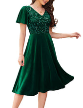 Load image into Gallery viewer, Formal Velvet Dress for Women Sequin Cocktail Dress with Sleeves for Fall and Winter