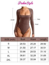 Load image into Gallery viewer, PINKMSTYLE Women&#39;s Fashion Sexy Square Neck Double Lined Long Sleeve Bodysuit Basic Body Suits Tops Going Out Outfits Shirts