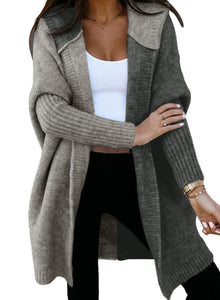 Open Front Long Sleeve Hooded Knit Cardigan Sweaters Women's Outwear Coat