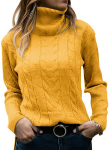 Women's Turtleneck Long Sleeve Cable Knit Sweaters for Fall & Winter