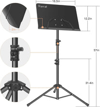 Load image into Gallery viewer, Ramzi Music Stand, Portable Music Stand for Sheet Music 5 in-1 Dual-Use Sheet Music Stand Desktop Book Stand with Book Stand Support, Music Stand Light, Carrying Bag, Sheet Music Clip