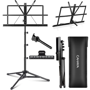 CAHAYA 2 in 1 Dual Use Extra Stable Reinforced Folding Sheet Music Stand & Desktop Book Stand Lightweight Portable Adjustable with Carrying Bag, Metal Music Stand with Music Sheet Clip Holder CY0204