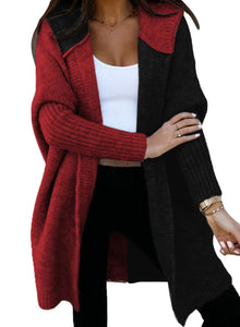 Open Front Long Sleeve Hooded Knit Cardigan Sweaters Women's Outwear Coat