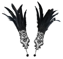 Load image into Gallery viewer, HOMELEX Women Black Lace Feather Gloves Witch Angel Costume Accessories Swan Wings Wrist Bands