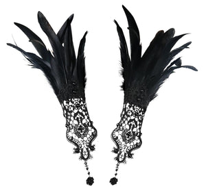 HOMELEX Women Black Lace Feather Gloves Witch Angel Costume Accessories Swan Wings Wrist Bands