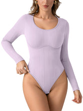 Load image into Gallery viewer, PINKMSTYLE Women&#39;s Sexy Scoop Neck Long Sleeve Bodysuits Thongs Ribbed Seamless Slim Fit Trendy Going Out Leotard Tops