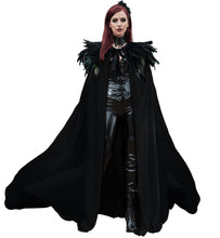 Load image into Gallery viewer, L&#39;VOW Women Feather Collar Velvet Cloak Vampire Cape Witch Queen Cosplay Halloween Costume