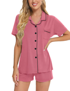 SWOMOG Womens Button Down Pajamas Set Short Sleeve Sleepwear Bride Soft Pj Lounge Sets XS-3XL