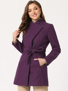 Women's Classic Stand Collar Long Sleeve Winter Belted Long Coat