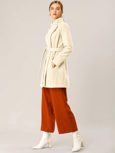 Women's Classic Stand Collar Long Sleeve Winter Belted Long Coat