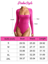 Load image into Gallery viewer, PINKMSTYLE Women&#39;s Fashion Sexy Square Neck Double Lined Long Sleeve Bodysuit Basic Body Suits Tops Going Out Outfits Shirts