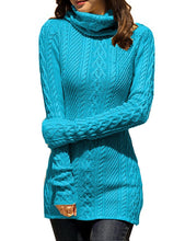 Load image into Gallery viewer, Women Polo Neck Long Slim Fitted Dress Bodycon Turtleneck Cable Knit Sweater