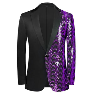 Men Black Sequin Shiny Prom Suit Jacket One Button Slim Fit, Perfect for Musicians, Event Hosts, and Event Managers