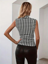 Load image into Gallery viewer, Elegant Houndstooth Sleeveless Top | High Mock Neck, Slight Stretch, Easy-Care, Perfect for Spring/Fall