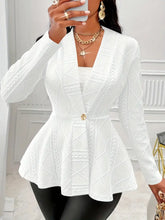 Load image into Gallery viewer, Chic Single-Button Blazer - Tailored Fit with Ruffle Hem Detail, Elegant Long Sleeve - Size: L