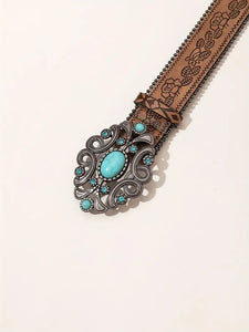 Boho Chic Flower Buckle Belt – Vintage Faux-Leather Waistband for Festive to Casual Outfits for Women