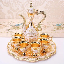 Load image into Gallery viewer, Vintage Metal Wine/Coffee Pot Set, European Style Tea Set, 6 Luxury Coffee Cups, Craft Tea Tray And Teapot, White Gold