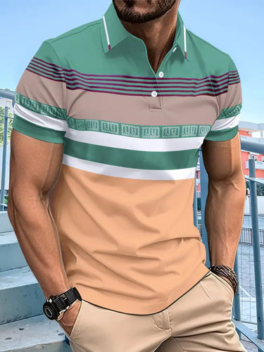 Vibrant Color Block Polo Shirt - Short Sleeve Lapel Golf Shirt for Summer Outdoor Sports and Casual Wear - Size: S