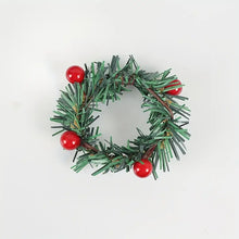 Load image into Gallery viewer, Pack of 6 Festive Red Pinecone Shape Christmas Napkin Rings - Hand-Woven Needle Napkin Buckles with Berry Candle Wreath Design