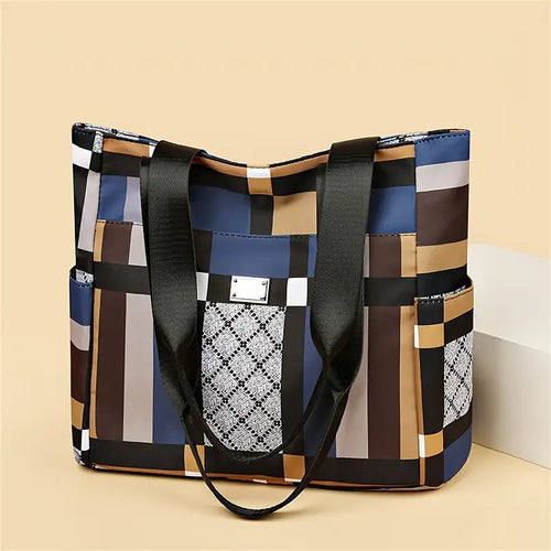 Stylish PU Geometric Tote Bag - Spacious, Lightweight, Secure Zipper Closure, Multi-Pocket Organizational Design