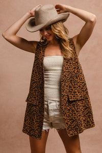 BiBi Leopard Button Up Denim Vest for women and Girls