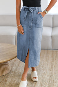 Tied Slit Denim Skirt For Girls and Women