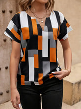 Load image into Gallery viewer, Geo Print Blouse - Chic Notched Neck, Comfortable Short Sleeves, Elegant Silhouette - M