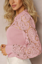 Load image into Gallery viewer, Lace Patchwork Round Neck Long Sleeve Blouse