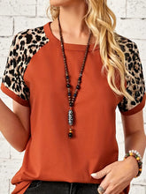 Load image into Gallery viewer, Leopard Print T-shirt, Casual Crew Neck Short Sleeve Top For Spring &amp; Summer- Size: L