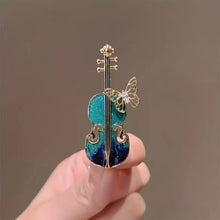 Load image into Gallery viewer, Copper Butterfly Violin Brooch - Radiant Shiny Finish, Adorned with Sparkling Zircon Stone