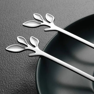 Stainless Steel Leaf-Shaped Cutlery Set - Includes 6 Forks and 6 Spoons, Silver