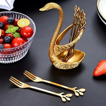 Load image into Gallery viewer, Swan-Shaped Metal Fruit Fork Set with Storage Base - Reusable Appetizer Dessert Picks for Home Kitchen, Party Supplies &amp; Decor