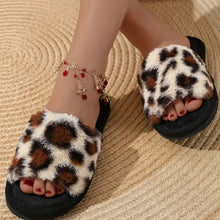 Load image into Gallery viewer, Luxurious Leopard Print Fuzzy Slippers - Soft, Plush, Warm, and Cozy Open-Toe Design for All-Season Comfort