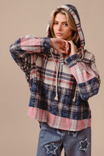 Load image into Gallery viewer, BiBi Drawstring Plaid Drop Shoulder Hoodie for Girls and Women