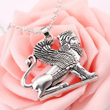 Load image into Gallery viewer, Vintage Persian Empire Zoroastrianism Winged Lion Pendant Necklace Fashion Antique Silver Plated Alloy Jewelry for Men and Women